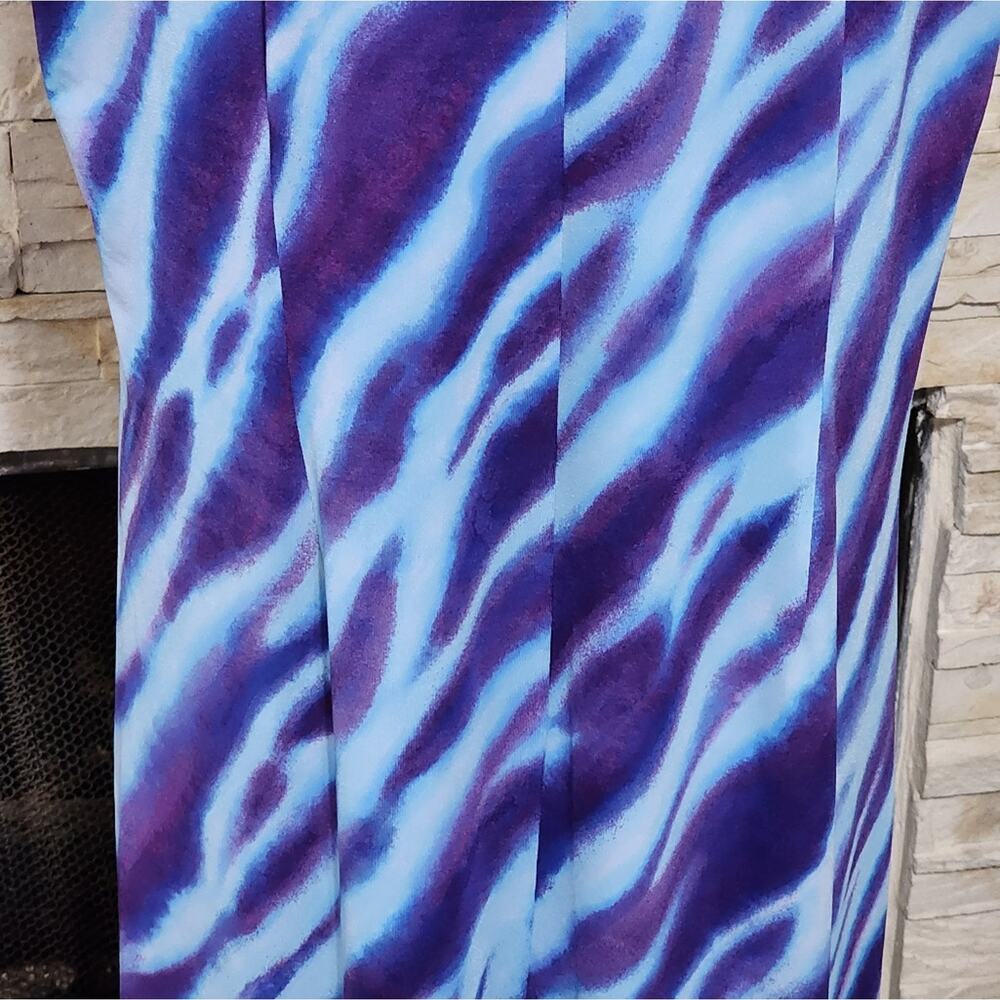 Bob Mackie blue and purple zebra print maxi sheath‎ dress size large - Picture 2 of 7